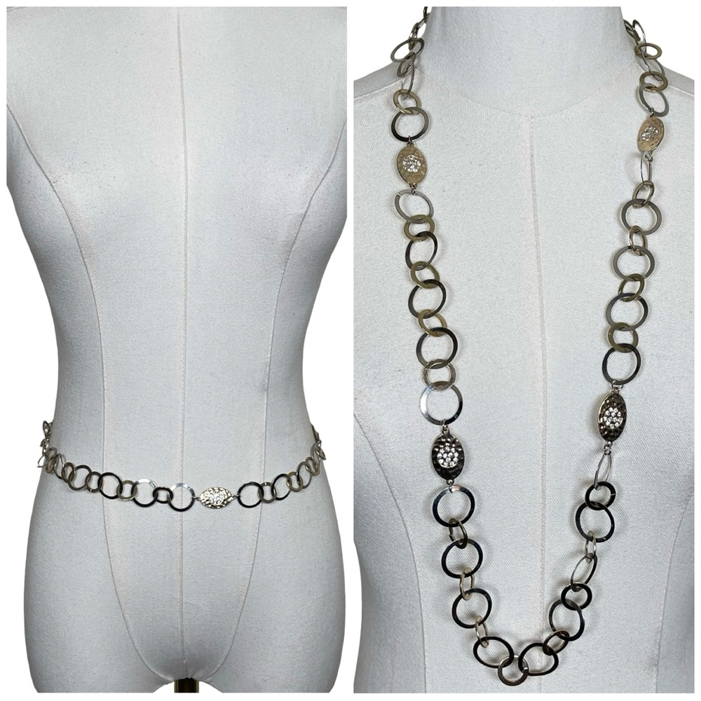 Mixed Metal Interlocking Circle Chain Link Belt Necklace Silver Gold Y2K Boho